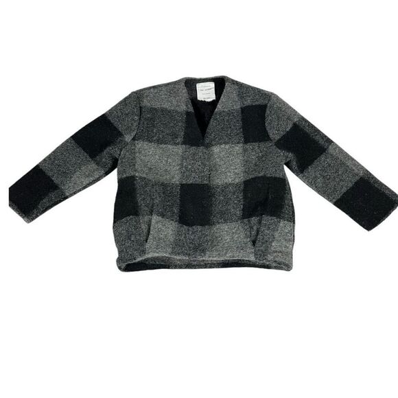 Zara Girls Black Buffalo Plaid Collarless Jacket size 7 - Picture 3 of 14